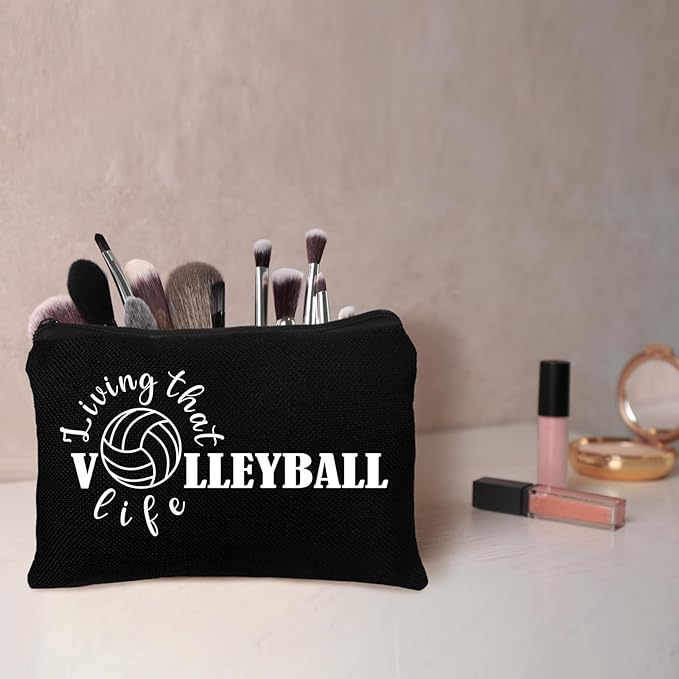 Irenare 30 Pcs Volleyball Cosmetic Bag Gifts for Women Stuff Volleyball Players Teams Travel Pouch Canvas Makeup Bags for Team Gifts(Black, White,Volleyball)