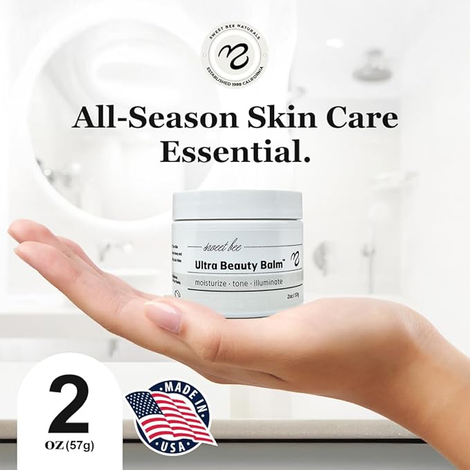 Sweet Bee Naturals Ultra Beauty Balm - Certified Organic Non-Petroleum Jelly Moisturizer Cream with Honey & Beeswax - Illuminate Skin for Face & Neck - Natural Balm for Dry & Sensitive Skin - 2 oz