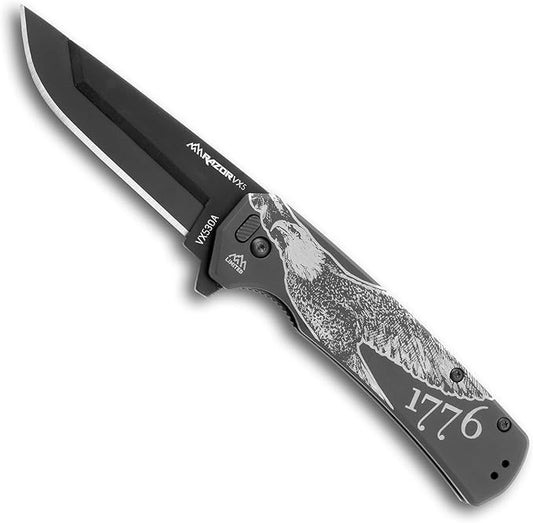 OUTDOOR EDGE RAZOR VX5 | Black Bald Eagle | Replaceable Blade EDC Folding Knife | 3" Blade, Ceramic Ball Bearings, Carbon Fiber Handle, Reversible Pocket Clip | Cool Knife for Men