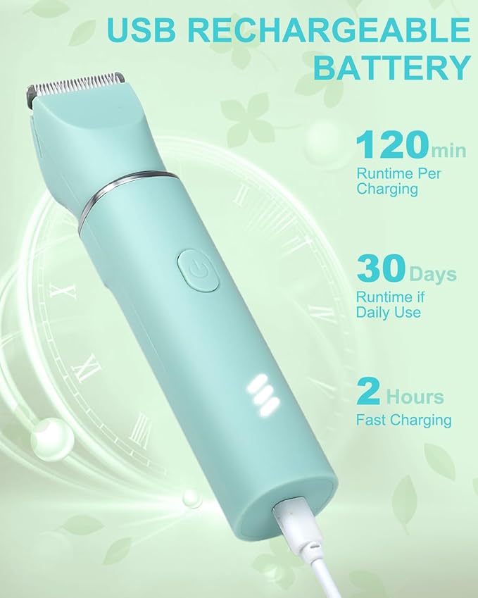 Bikini Trimmer for Women,3-in-1 Painless Electric Razors & Shaver Nose,IPX7 Waterproof,Body Hair Trimmer for Underarm/Pubic/Nose/Legs,USB-C Rechargeable Women's Grooming Kit(Green)