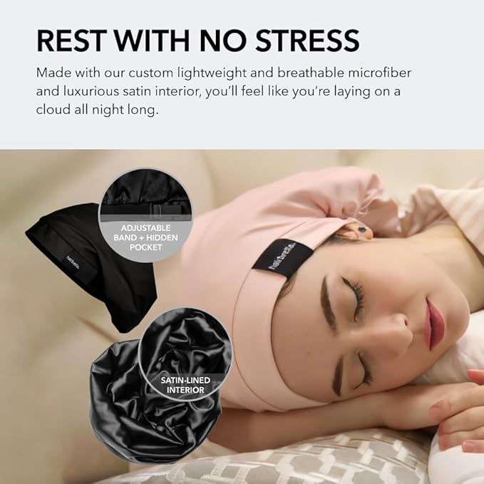 Hairbrella Satin Lined Adjustable Sleep Cap - Sleeping Caps for Women to Protect Hair, Satin Band Edge, Silk Bonnet