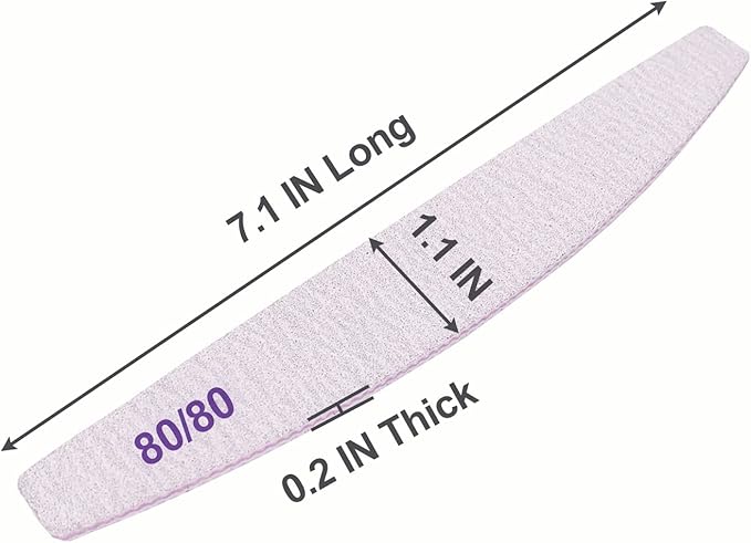 80/80 Grit Nail Files (25 Pack), Emery Boards for Acrylic Nails and Gel Nails, Coarse Nail File Double Sided 80 Grits Emory Professional Nail Filers Reusable Washable Manicure Curved Gray Bulk