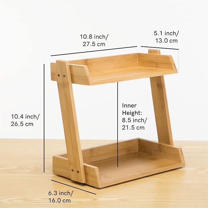 GOBAM Bamboo Makeup & Countertop Organizer, Small - 2 Layer Cosmetics, Lipsticks, Jewelry, Brushes, Hair Accessories & Perfume Organizer for Dresser, Easy Assembly - Natural