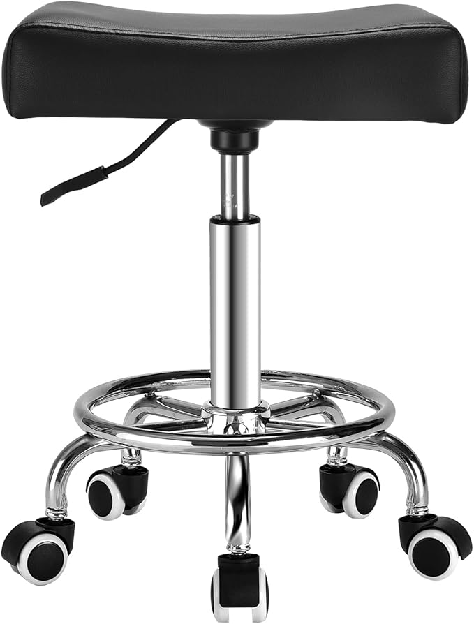 Black Square Salon Rolling Stool - 300lbs Weight Capacity，Adjustable Swivel Stool With Wheel，Pu Leahter Comfortable Cutting Stools For Salon Tattoo Stylist Massage Perfect for Work SPA (Premium black)