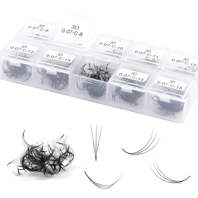 Obeyalash 1000 Loose Fans Handmade Promade Fans Lashes 3D 0.07mm C Curl Premade Fans Eyelash Extensions 8-15mm Mixed Length Multiple Options Easy Application Promades Eyelash Fans (3D 0.07 C 8-15 mix)