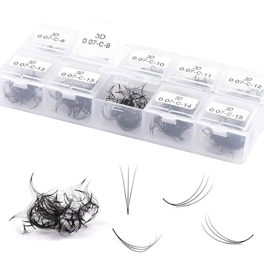 Obeyalash 1000 Loose Fans Handmade Promade Fans Lashes 3D 0.07mm C Curl Premade Fans Eyelash Extensions 8-15mm Mixed Length Multiple Options Easy Application Promades Eyelash Fans (3D 0.07 C 8-15 mix)
