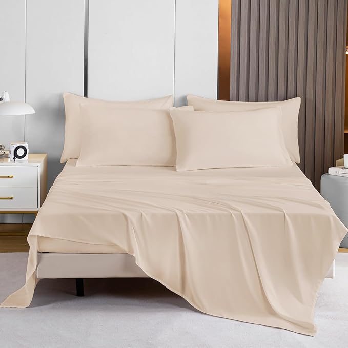 Lavisun Flat Sheets 2 Pack,Hotel Quality Flat Bed Sheets,Brushed Microfiber Bed Sheets, Bulk Sheets for Massage, Home, Dorm (Beige,Queen)