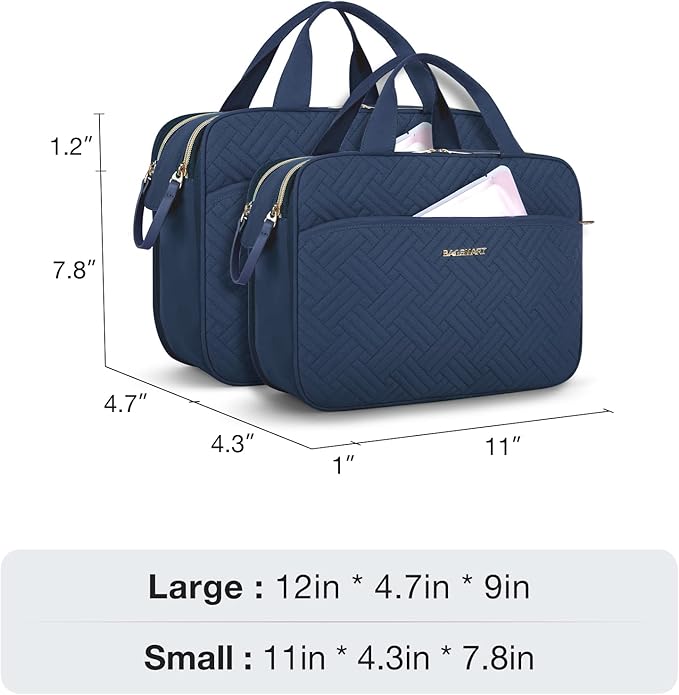 BAGSMART Large Toiletry Bag, Travel Makeup Organizer Water-resistant Makeup Cosmetic Bag Travel Bag for Accessories, Shampoo, Full Sized Container, Toiletries (Navy Blue, Large)
