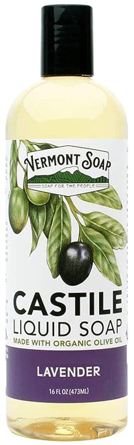 Vermont Castile Soap Lavender, Gentle Liquid Soap for Sensitive Skin & Natural Body Wash, Organic Hair Shampoo for Oily Hair, Aloe Castile Soap for Men & Women - 16 Oz