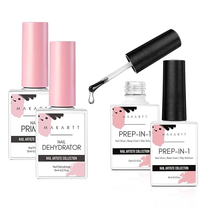 Makartt Nail Primer Natural Nail Dehydrator Primer for Acrylic Nails Gel Polish Bundle UV Nail Glue Gel for Fake Nails(Curing Needed), 3 in 1 Super Strong Acrylic Nails Glue