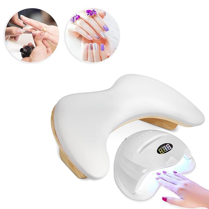 U-shaped Arm Rest for Nails Tech, Nail Arm Rest with Detachable Brackets Microfiber PU Leather Manicure Hand Rest Pillow for Nail Tech Must Haves Manicure Tools (White)