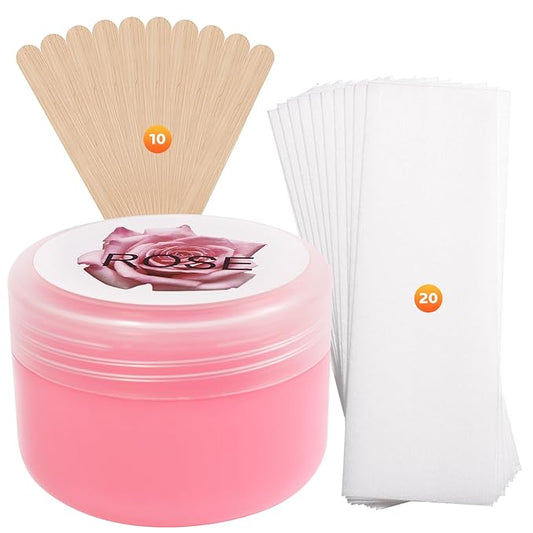 Sugar Wax Kit Suagring Kit: 150g/5.3oz Organic Sugaring Paste for Bikini & Sensitive Skin Hair Removal - Includes 10 Sticks & 20 Wax Strips (Rose)