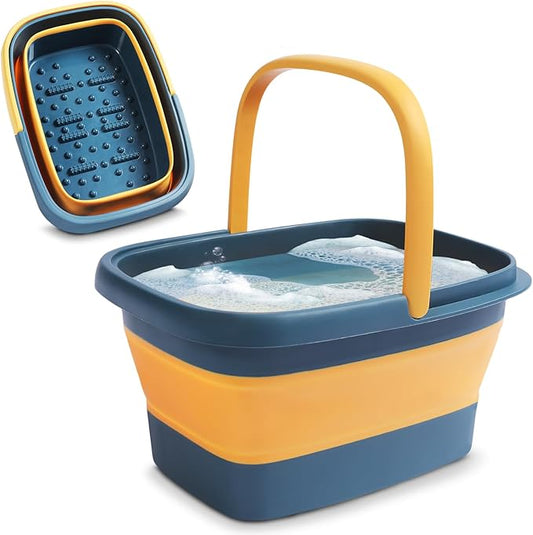 Advanced Collapsible Foot Spa Portable Pedicure Tub with Acupressure Points, Lightweight and Compact, Blue & Orange