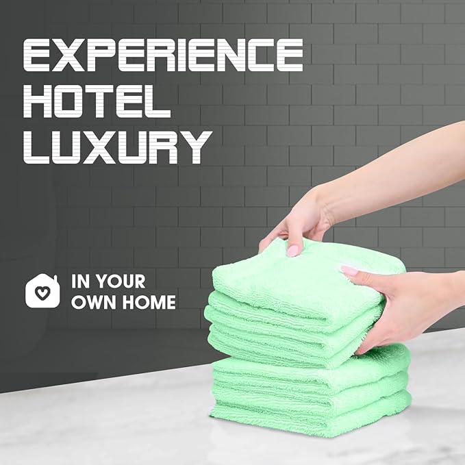 Oakias 100% Cotton Wash Cloths 24 Pack Green - 12 x 12 Inches Ring Spun Cotton Facial Towels - Highly Absorbent Quick Dry Spa Towels - Bulk Washcloths Ideal for Scrubbing and Cleaning