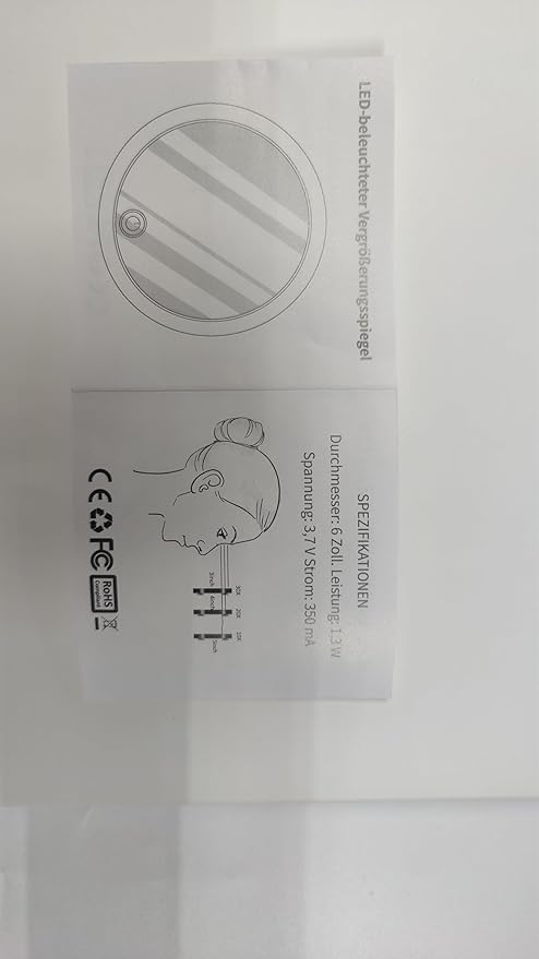 5x Lighted Magnifying Mirror with Suction Cups, Large 6'' Magnified Mirror with Light High Magnification Travel Makeup Mirror, Rechargeable Battery, 3 Colors Dimming Light, with Tweezers &Scissors