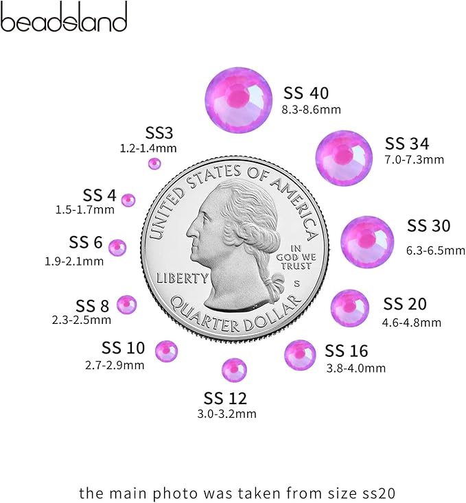 Beadsland 1440pcs Flat Back Crystal Rhinestones Round Gems for Nail Art and Craft Glue Fix, Luminous Purple, SS20,4.6-4.8mm