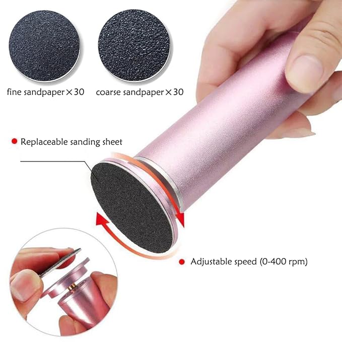 Electric Callus Remover for Feet Speed Adjustable Electric Foot File with 60pcs Replacement Sandpaper Discs Pro Pedicure Foot Filer Dead Dry Hard Skin Calluses Foot Grinder Pink