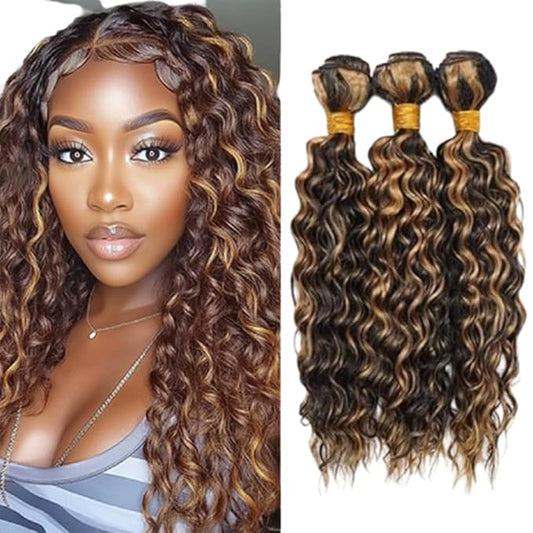 P1B/27 Curly Hair Bundles Human Hair Highlight Deep Curly Bundles Black and Blonde Double Weft Brazilian Human Hair Extensions Soft and Silky for Black Women 22 24 26 Inch