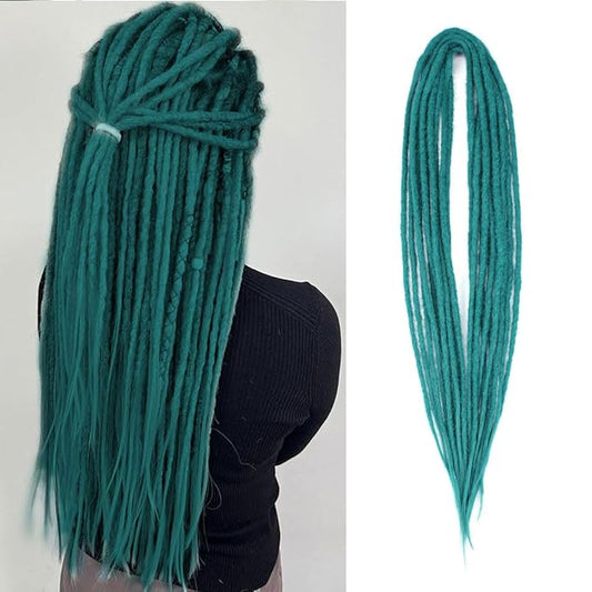 24 In Double Ended Dreadlock Extensions, Castleton Green 10 Strands Thin 0.6cm Width Synthetic DE Dreads Extensions, 100% Handmade Dreads Hippie Style Dreadlocks for Woman