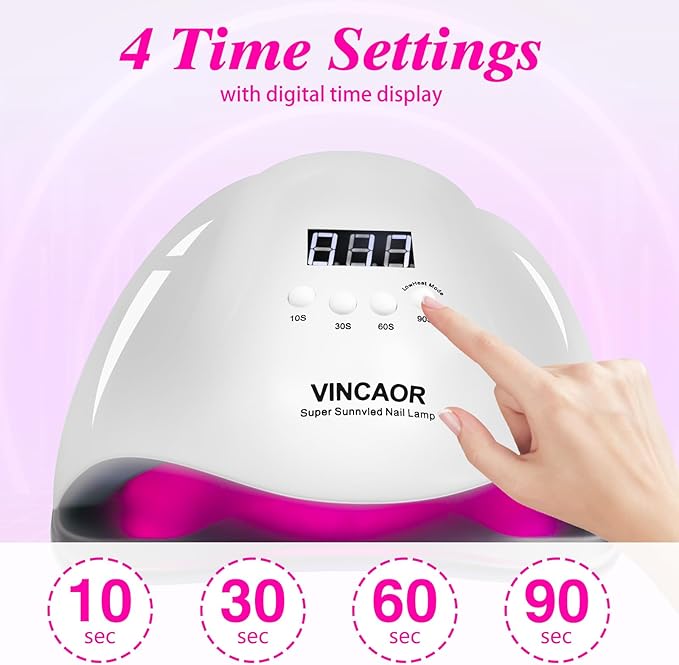 VINCAOR UV Light for Gel Nails, 180W Nail Dryer UV Gel Lamp, Nail Polish Light with 4 Timer Settings, 45 Beads, Polish Curing UV LED Dryer with Automatic Sensor（Purple Light