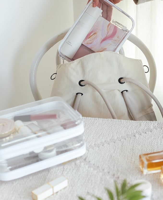 3PCS Clear Hard Shell Zipper Case,Portable Cosmetic Bag with Zipper,Kid's Toy Storage Organizer Bins,Hard Plastic Case,Clear Bags for Organizing