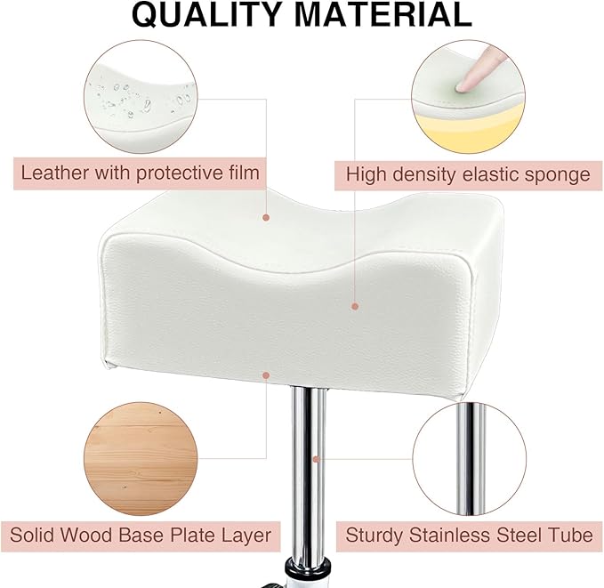 Pedicure Foot Rest,Height Adjustable Pedicure Chair,Non-Slip Pedicure Stool for Massage Office or Home (White)
