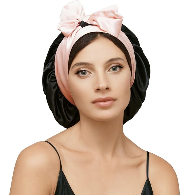 100% Mulberry Silk Bonnet for Sleeping Women with Curly Hair – Alternative to Double Layer Satin Bonnet with Tie Band – Premium Silk Hair Wrap for Sleep with Wonder Loop – Green