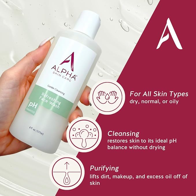 Alpha Skin Care Refreshing Face Wash, Gentle Soap-Free Formula, Citric AHA, Cleanses, Purifies, Tones & Restores pH, All Skin Types, Removes Make-Up & Oil, Anti-Aging Ingredients, 6 Oz, Pack of 3