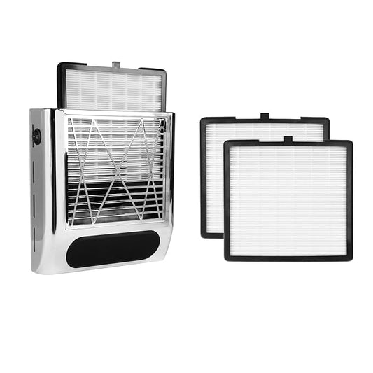CoFashion Silver Nail Dust Collector & 2pcs Nail Dust Collector Filters-80w Nail Vacuum Dust Collector for Manicure, 2pcs Reusable Filter Replacement