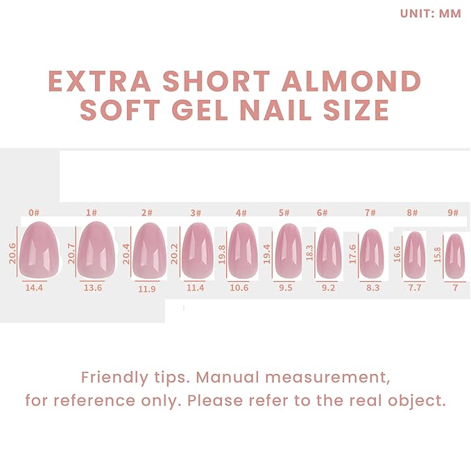 Allkem Soft Gel Nail Tips - Extra Short Almond Nail Extensions Kit - 12 Sizes XS Full Cover Nails - Pink (504 Pieces)