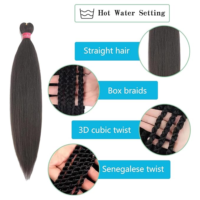Pre-stretched Braiding Hair, Original Braid Hair Extensions, Hot Water Setting Crochet Hair Braids, Yaki Texture Easy Braiding Hair (24''-pack of 8, 4)…