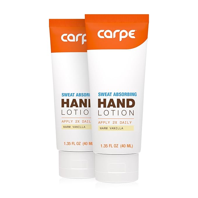 Carpe Sweat Absorbing Hand Lotion (Pack of 2) A dermatologist-recommended smooth lotion that helps stop hand sweat, great for hyperhidrosis or excessive sweat (Warm Vanilla)