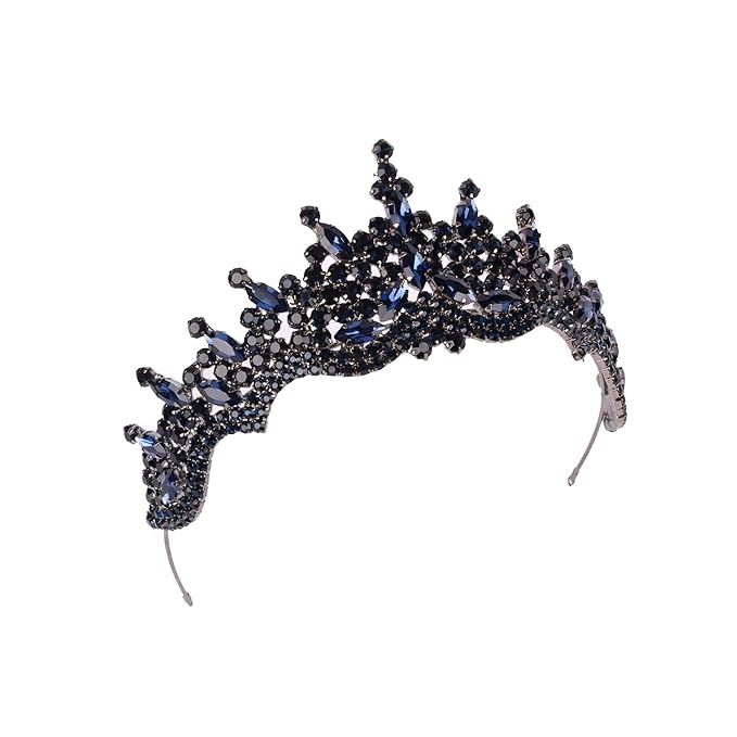 LIMELIA Women's Tiara for Henna Wedding Party|Glitter Hair Accessories for Bridal Birthday Pageant Prom Halloween Cos-play Christmas Party|Dence-Navy Blue