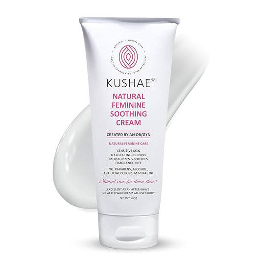 Kushae Feminine Soothing After Shave Cream - OB/GYN Made, Natural, Fragrance Free, Aloe-Based, pH Balanced Intimate Moisturizer for Women 4oz