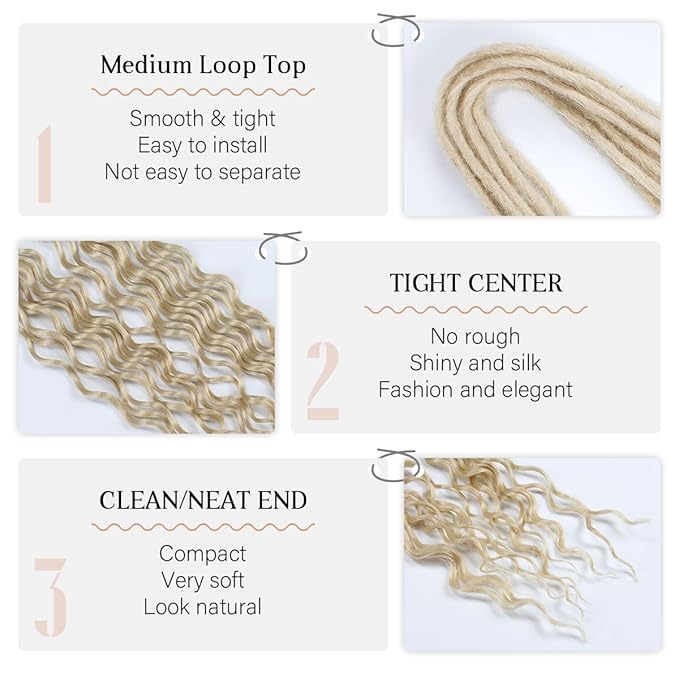 24 In Curly Dreadlock Extensions, 10 Strands 613 Blonde Synthetic Double Ended Dreads Extensions, 100% Handmade Dreads Hippie Style Dreadlocks for Woman