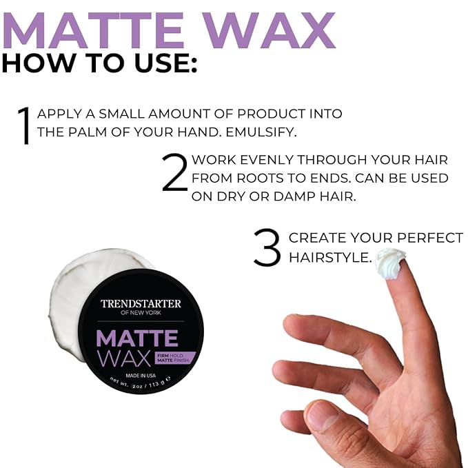 TRENDSTARTER - Men's Firm Hold Travel-Size Pomade (2oz) - Matte Finish, Water-Based, Flake-Free Styling Wax for All Hair Types