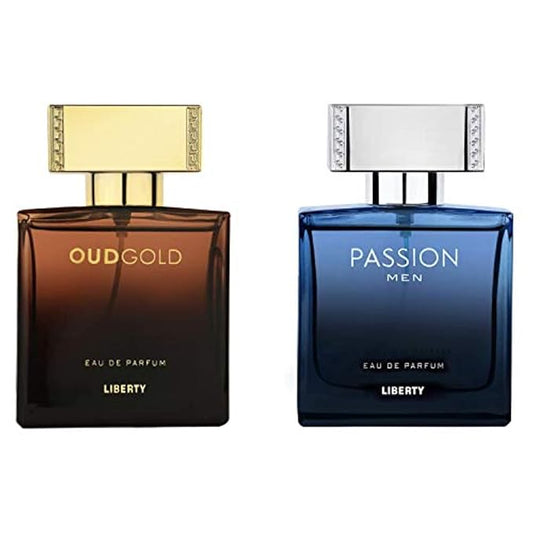 Liberty Luxury Perfume for Men Gift Set - Eau De Parfum (EDP) Spray Fragrances, OudGold and Passion Scent (50ml/1.7Oz each), Designed in France, Long Lasting Smell