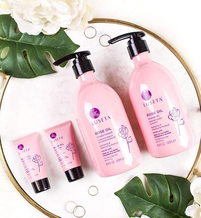 Luseta Rose Oil Shampoo and Conditioner for Volumizing & Hydrating - Color safe, gluten-free, sulfate-free, paraben-free, cruelty free and Vegan