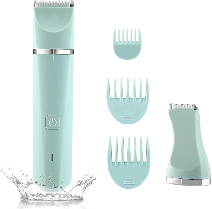 Manscape Bikini Trimmer for Men and Women,IP7X Waterproof Wet/Dry Groin Shaver,Electric Ball Trimmer Pubic Hair Trimmer Shaver,Snap-in Ceramic Blades,Green
