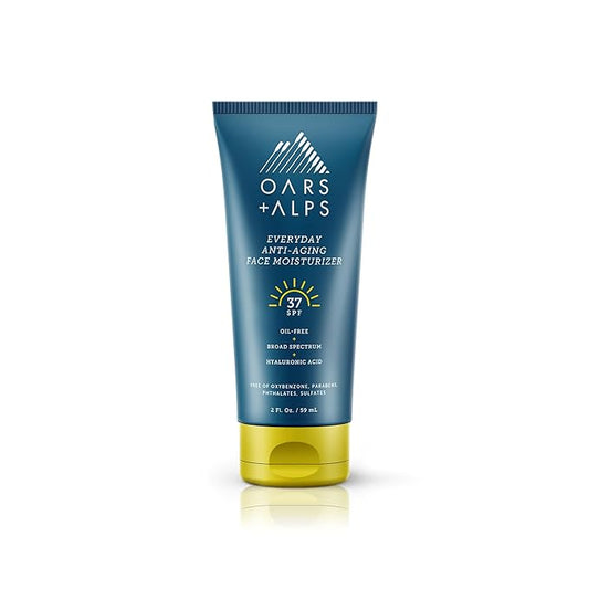 Oars + Alps Travel Sunscreen for Face & Everday Use, SPF 37 Anti Aging Face Sunscreen & Body Lotion, Infused with Hyaluronic Acid, Vitamin E and B5, No White Residue, Water & Sweat Resistant, 2oz