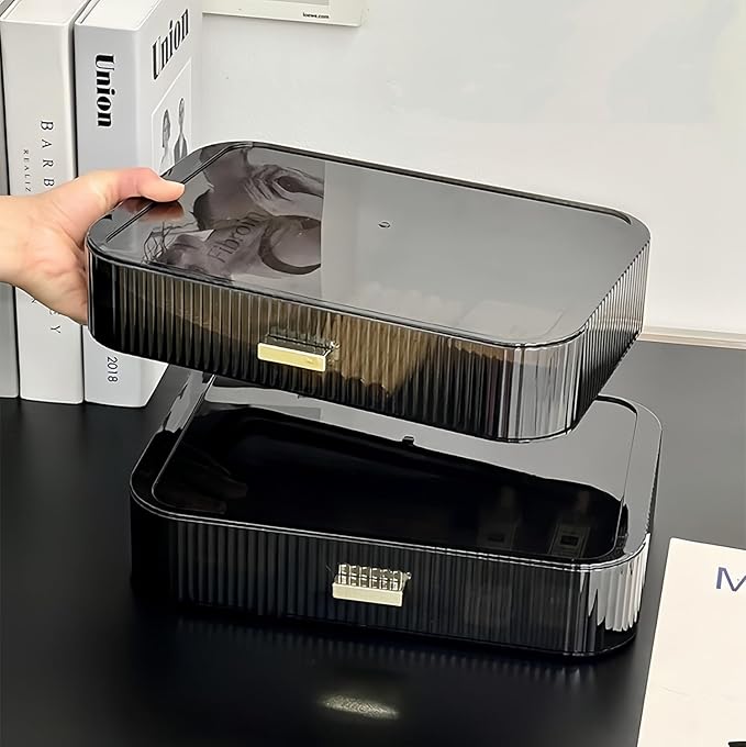 Stackable Cosmetics Organizer Drawers, Bathroom Vanity Makeup Organizer and Storage, Ideal for Desk and Dresser Countertops, Great for Palette, Skincare, Lipsticks, Nail Care-Black