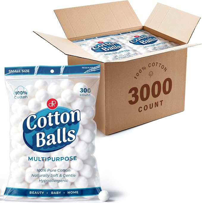 DecorRack 3000 Mini Cotton Balls Bulk Pack for Make-Up, Nail Polish Removal, Applying Oil Lotion or Powder, Multi-Purpose Balls Made from 100% Natural Cotton, Soft and Absorbent (3000 Count)