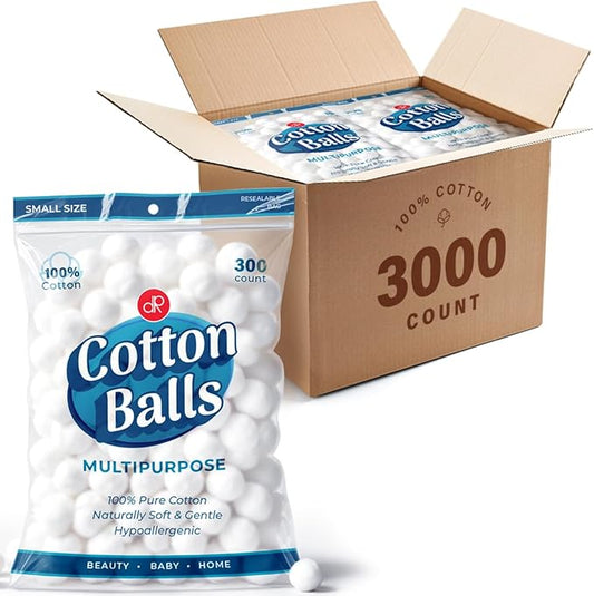 DecorRack 3000 Mini Cotton Balls Bulk Pack for Make-Up, Nail Polish Removal, Applying Oil Lotion or Powder, Multi-Purpose Balls Made from 100% Natural Cotton, Soft and Absorbent (3000 Count)