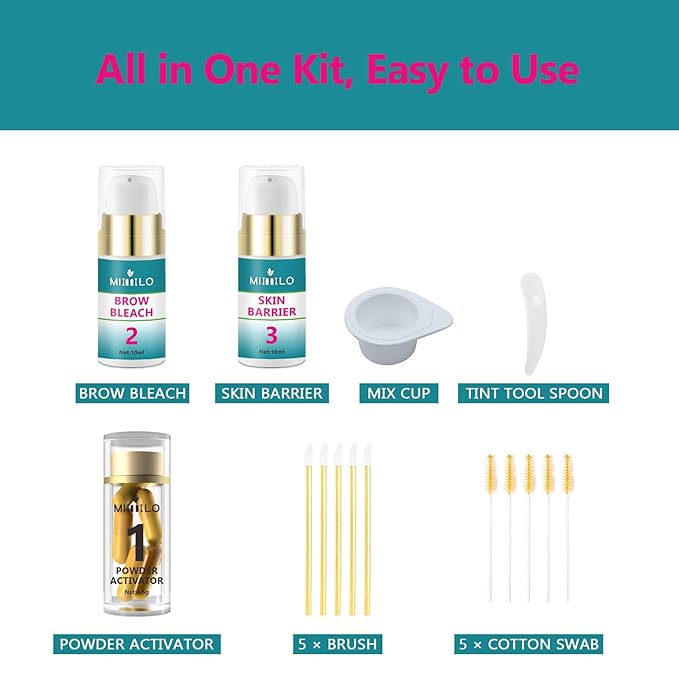 Brow Bleach Kit, Eyebrow Bleach, Brow Lightening Kit, Eyebrow Lightener, Brow Lightening, Gentle & Effective, Works for All Brow Types, Creates You a Lighter & Natural Brow Color, 5 Applications
