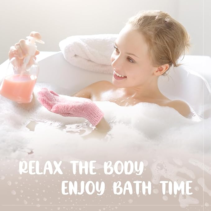 104 Pcs Exfoliating Glove Bulk Shower Gloves with Hanging Loop Exfoliating Body Scrubber Dead Skin Remover for Body Bath Beauty Spa Massage Scrubs Men Women Bathing (Pink)