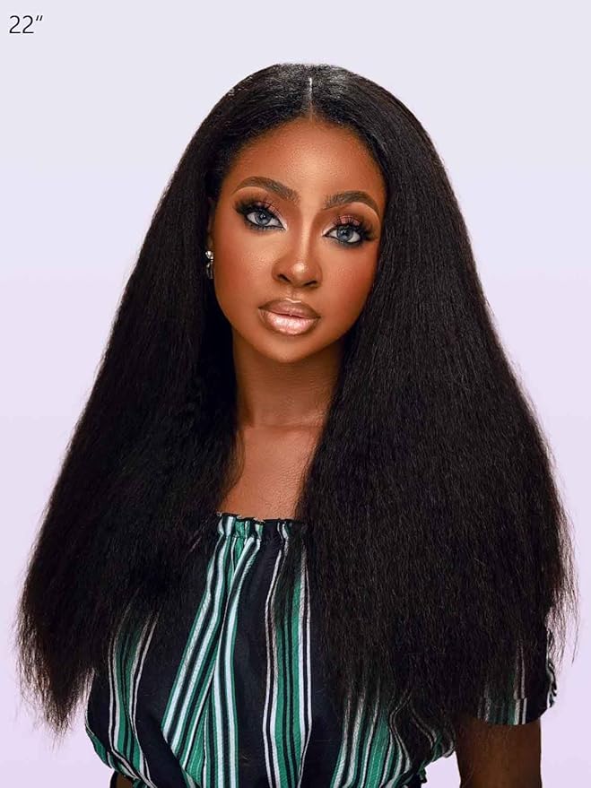 DMKEEP Kinky Straight U Part Human Hair Wig 12A Upgraded Glueless Full Head Clip in U Part Wigs for Women 28 Inch
