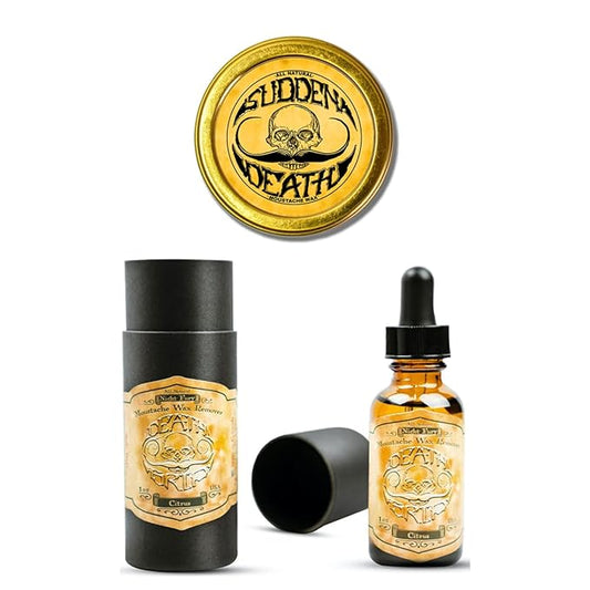 Sudden Death Strong Hold Mustache Wax and Night Fury Mustache Wax Remover Oil Set