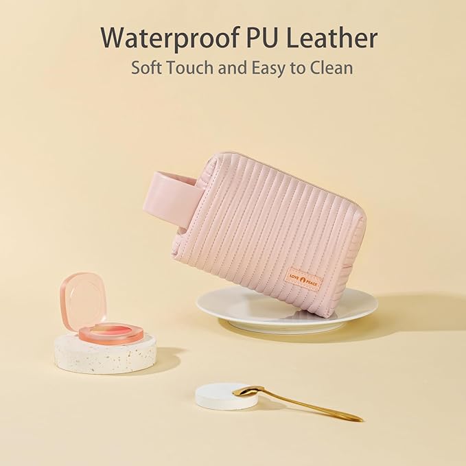 MIRASON Makeup Bag Set of 3 Cute Cosmetic Travel Toiletry Bag Organizer Pouch Set for Women PU Leather Waterproof Toiletry Bag 3 Piece Set, Light Pink