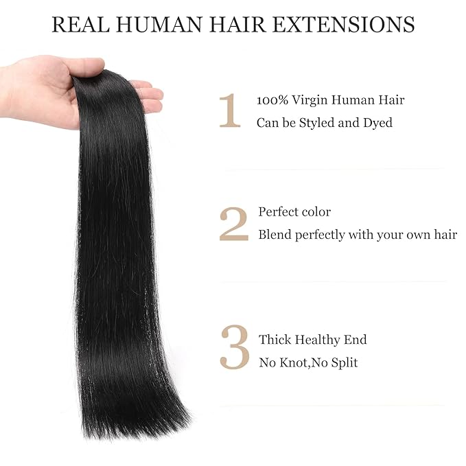 Clip In Human Hair Extensions,70g 7pcs Double Weft Silky Straight Human Hair Clip In Extensions 14inch #1 Jet Black Remy Hair