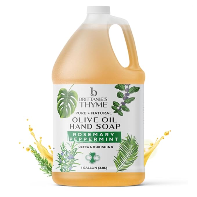 Brittanie's Pure Organic Castile Liquid Olive Oil Soap Refill, Rosemary Peppermint, 1 Gallon | Face, Body Wash, Dishes, Pets & Laundry | Vegan & Gluten Free Non-GMO
